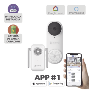 Timbre con Cámara Wi-Fi (Doorbell) de Batería Recargable  / Libre de Cables / Uso Exterior Con Protección (IP65) / Cámara 3 Megapíxel / Llamada a la App / Incluye Timbre Para Interior Con Timbres Seleccionables / Ranura