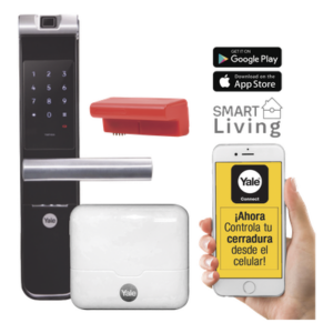 Kit Cerradura con manija YMF40A y HUB, Apertura por, Código, Biometría y apertura por SMARTPHONE, Para puertas de 35 a 90 mm de espesor