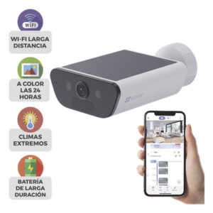 Camara de Bateria con Panel Solar Integrado / 4K Resolucion / WI-FI 6 / Vision Nocturna / Detección Humana y de Vehiculos / Batería de 10400 MAH / IP65