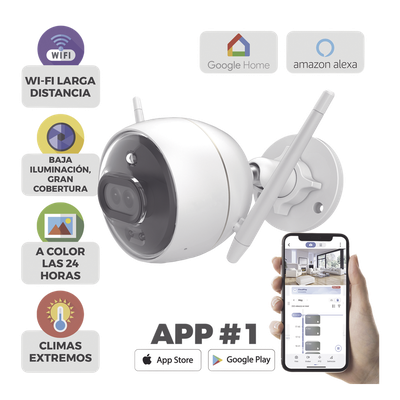 Bala IP 2 Megapíxel / Wi-Fi / Doble Lente / COLORES EN OSCURIDAD / Deteccion de Personas o Vehículos / Cruce de Línea / Intrusión a un área / Audio de dos vías / Luz Estroboscópica / Sirena / MicroSD