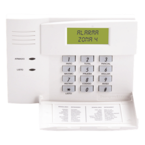 Consola de alarma con pantalla LCD numérica y mensajes prefijados en español