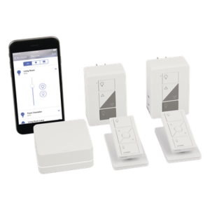 Kit de inicio Caseta Wireless: Smart Bridge, 2 atenuadores de clavija para lámparas, 2 controles Pico y 2 bases de mesa, compatible con Alexa, Apple HomeKit y Google