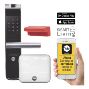 Kit Cerradura con manija YMF40A y HUB, Apertura por, Código, Biometría y apertura por SMARTPHONE, Para puertas de 35 a 90 mm de espesor