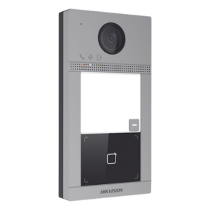 Videoportero IP 2 Megapixel / Llamada y Apertura Remota desde App Hik-Connect / PoE / Exterior IP65 + Antivandalico IK08 / 1 Departamento / Apertura con Tarjeta / Soporta 2 Puertas y hasta 6 Monitores