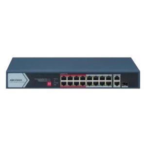 Switch PoE+ / No Administrable / 16 Puertos 10/100 Mbps PoE+ / 2 Puertos 1000 Mbps Uplink / 1 Puerto SFP Uplink / Modo Extendido hasta 300 Metros / 130 W