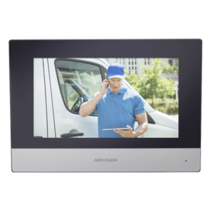 Monitor Hibrido IP WiFi Touch Screen 7" para DS-KIS303P / Vídeo en Vivo / PoE Estándar / Apertura Remota / Llamada Entre Monitores / Audio de dos vías / Policarbonato