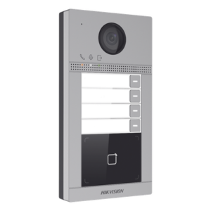 Videoportero IP 2 Megapixel / Llamada y Apertura Remota desde App Hik-Connect (Requiere monitor )/ PoE / Exterior IP65 + Antivandalico IK08 / 4 Departamento / Apertura con Tarjeta / Soporta 2 Puertas y hasta 6 Monitores