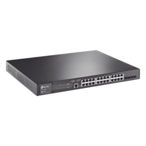 Switch L2+ Omada PoE+ / 24 Puertos PoE+ 10/100/1000 Mbps / 4 Puertos SFP 1G / 2 Puertos Consola (RJ45 y microUSB) / Administración Centralizada Omada o Stand-Alone / Multicast IGMP / Calidad de Servicio / Presupuesto PoE 384W / Montaje en Rack
