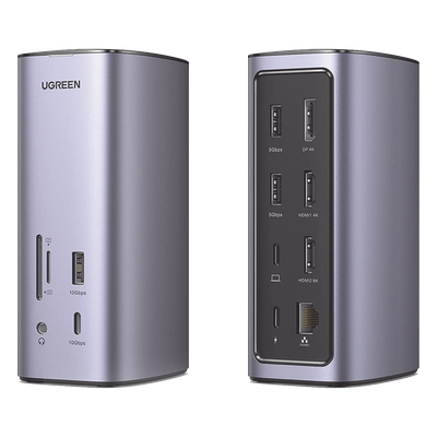 HUB USB-C (Docking Revodok Pro) 12 en 1 | 2 USB-A 3.0 | 1 USB-C PD Carga 100W | 1 USB-A 3.1 | 1 USB-C 3.1 | HDMI 4K | HDMI 8K Ultra HD | Display Port 4K | RJ45 (Gigabit) | Lector Tarjeta SD + Micro SD (TF) | Jack Audio 3.5mm.