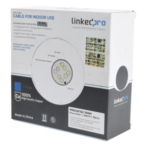 Cable Cat5e de Alto Rendimiento, con Certificaciones ETL, UL, Color Gris, de 100 Metros (328 Pies) para Aplicaciones en CCTV, Redes de Datos. Uso Interior.