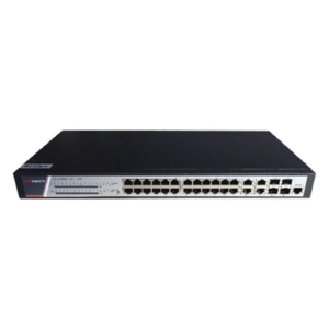 Switch Gigabit PoE+ / Administrable / 24 Puertos 1000 Mbps PoE+ / 4 Puertos 1000 Mbps + 4 Puertos SFP de Uplink / 370 Watts / Soporta IGMP