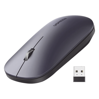 Mouse inalámbrico 2.4 GHz | Ultra Delgado y Silencioso | DPI 1000/1600/2000/4000 (Ajustable) | Alcance 10m | Scroll de Aluminio | Adaptable a diferentes superficies | Diseño suave al tacto | Contiene Receptor USB | Color Negro.