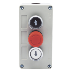 Botonera Triple con Boton de Stop Tipo Enclavado / Para Barreras Vehiculares, Operadores Corredizos y Abatibles.