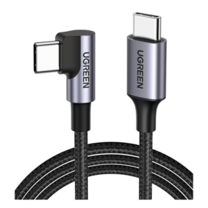 Cable USB-C a USB-C | 1 Metro (3.28 Pies) | Conector con Ángulo Recto de 90° | Carga Rápida de hasta 60W | 480 Mbps | PD3.0 | QC4.0/3.0/2.0 | FPC | AFC | Protección Integrada | Caja de Aluminio | Nylon Trenzado | Color Negro