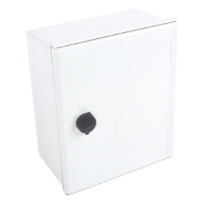 Gabinete de Poliéster IP65 Uso en Intemperie (250 x 300 x 140 mm) con Placa Trasera Interior de Plástico (Incluye Chapa y Llave).