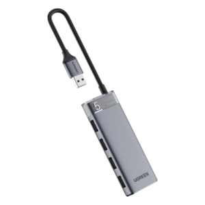 HUB USB-A 3.2 Gen1 4 EN 1 | 4 Puertos USB-A (5Gbps) | Carcasa ABS + PC | Soporta OTG | Luz Indicadora LED | Cable de Nylon Trenzado de 20cm (Mas de 20000 flexiones) | Interfaz Niquelada | Color Gris Metalizado.