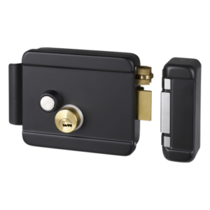 Cerradura Eléctrica con Botón de Salida / Incluye Llave / Exterior / Derecha / Color Negro