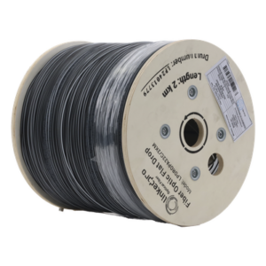 Carrete de 2 km de Fibra Óptica Drop Plana, Interior/Exterior G.657A2 Monomodo de 2 Hilos (Bifibra), Dieléctrica, Forro Negro, (No Soporta Conectores Mecánicos)