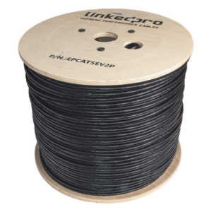 Bobina de Cable Siamés Cat5e CCA + 2 Cables Gruesos (16 AWG) para Alimentar Cámaras Más Lejos / 305 Metros (1000 Pies) / Instalación en Exterior / Uso Industrial para Climas Extremos
