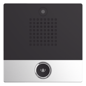 Mini video Intercomunicador para hotelería y hospitales, con diseño elegante, PoE, cámara 1Mpx, 1 botón, 1 relevador integrado de salida y entrada.