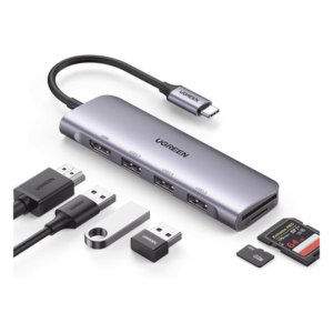 HUB USB-C (Docking Station) 6 en 1 | HDMI 4K@30Hz | 3 Puertos USB 3.0 | Lector Tarjeta SD + Micro SD (TF) Uso Simultáneo | Chip de Última Generación | Potente Disipación de Calor |  Caja de Aluminio.