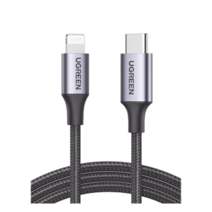 Cable USB-C a Lightning | 1 Metro (3.28 Pies) | Certificado MFi | Carga Rápida 60W | 480 Mbps | Conector C94 | Adecuado para iPhone, iPad y iPod | Protección Integrada | Caja de Aluminio | Nylon Trenzado | Color Negro
