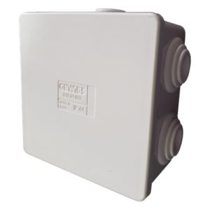 Caja Estanca de PVC Para Derivación y Conexión, 6 Entradas, Tapa a Presión, 80×80×40 mm (Mayor Área Interna, Uso Exterior IP44, Material que no Propaga el Fuego y Libre de Hálogenos