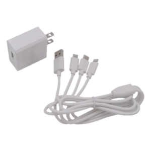 Cargador de pared USB de 5 Vcc 2A / Multi-puertos / USB-C / Micro USB / Tipo C / Lightning (iPhone) / Extensión de cable 1.2 metros