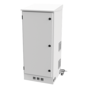 Gabinete de Piso para Exterior con Ventiladores y Termostato con Rack de 19" de 16 U + Espacio para Baterías, Se envía el Gabinete Armado.