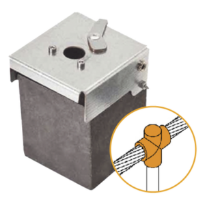 Molde de Grafito Vertical Unión en T / Cable 2/0 AWG a Pica 5/8 in / 70 Soldaduras / Acero Electrogalvanizado / Normativa IEC 62305