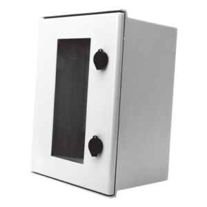 Gabinete de Poliéster IP65 Puerta Transparente, Uso en Intemperie (300 x 400 x 200 mm) con Placa Trasera Interior de Plástico (Incluye Chapa y Llave).