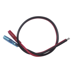 Cables en Paquete Dual / Cable Rojo y Negro / 30 cm (11.81 Pulgadas) / Terminal F1 en un Extremo / Puntas Libres en el Otro / Conexión a Baterías de Respaldo