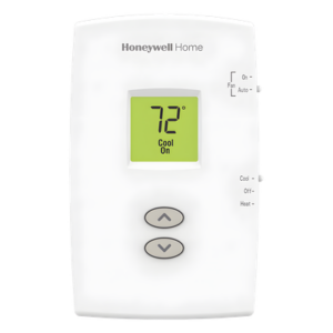 Termostato no programable vertical de 1 etapa calor/frío para sistemas convencionales (gas, aceite, eléctrico) y calefacción por agua caliente, vapor o 750 mV, serie Pro 1000
