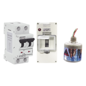 Kit de Centro de Carga Para Corriente Directa, Breaker de hasta  800 Vcc de 32 A con Supresor de Descargas Atmosféricas.