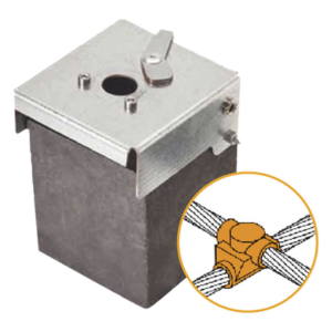 Molde de Grafito Horizontal Unión en Cruz / Cable 4/0 AWG (120 mm²) / 50 Soldaduras / Acero Electrogalvanizado / Normativa UNE 21186