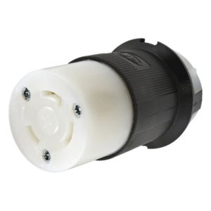 Conector Industrial con Bloqueo de Media Vuelta / 30 A 250 V CA / 2 Polos 3 Hilos / Color Blanco y Negro / Nema L6-30R.
